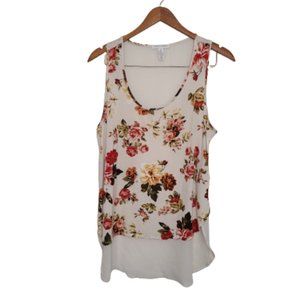 Ambiance Apparel White Floral High Low Tank Top 1x